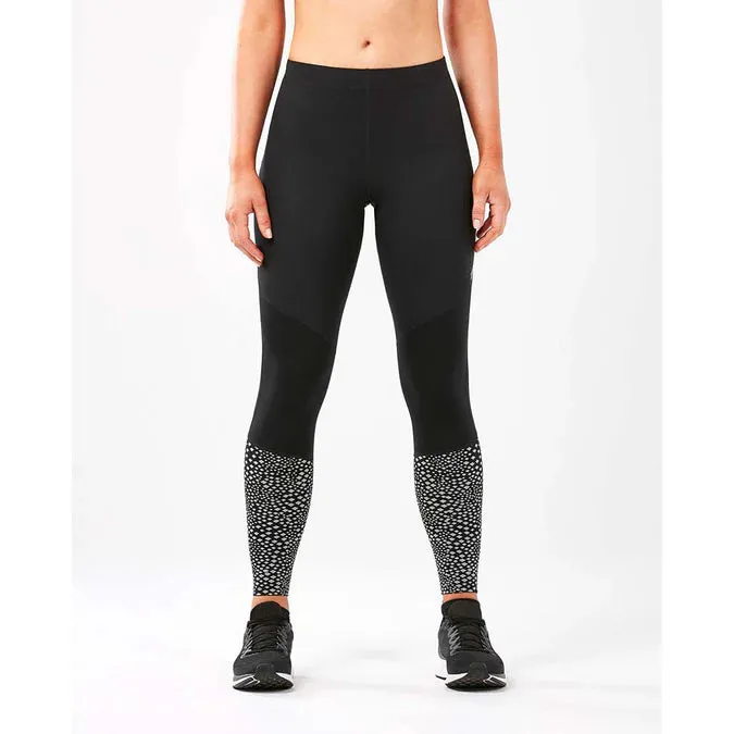 2XU Wind Defence Compression Tights, Damen, Laufhose, Black/Silver Glow Reflective