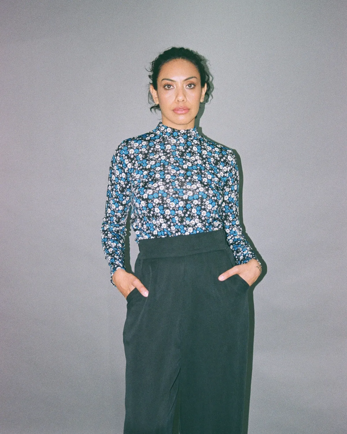 90's Blue Floral Print Dress Set