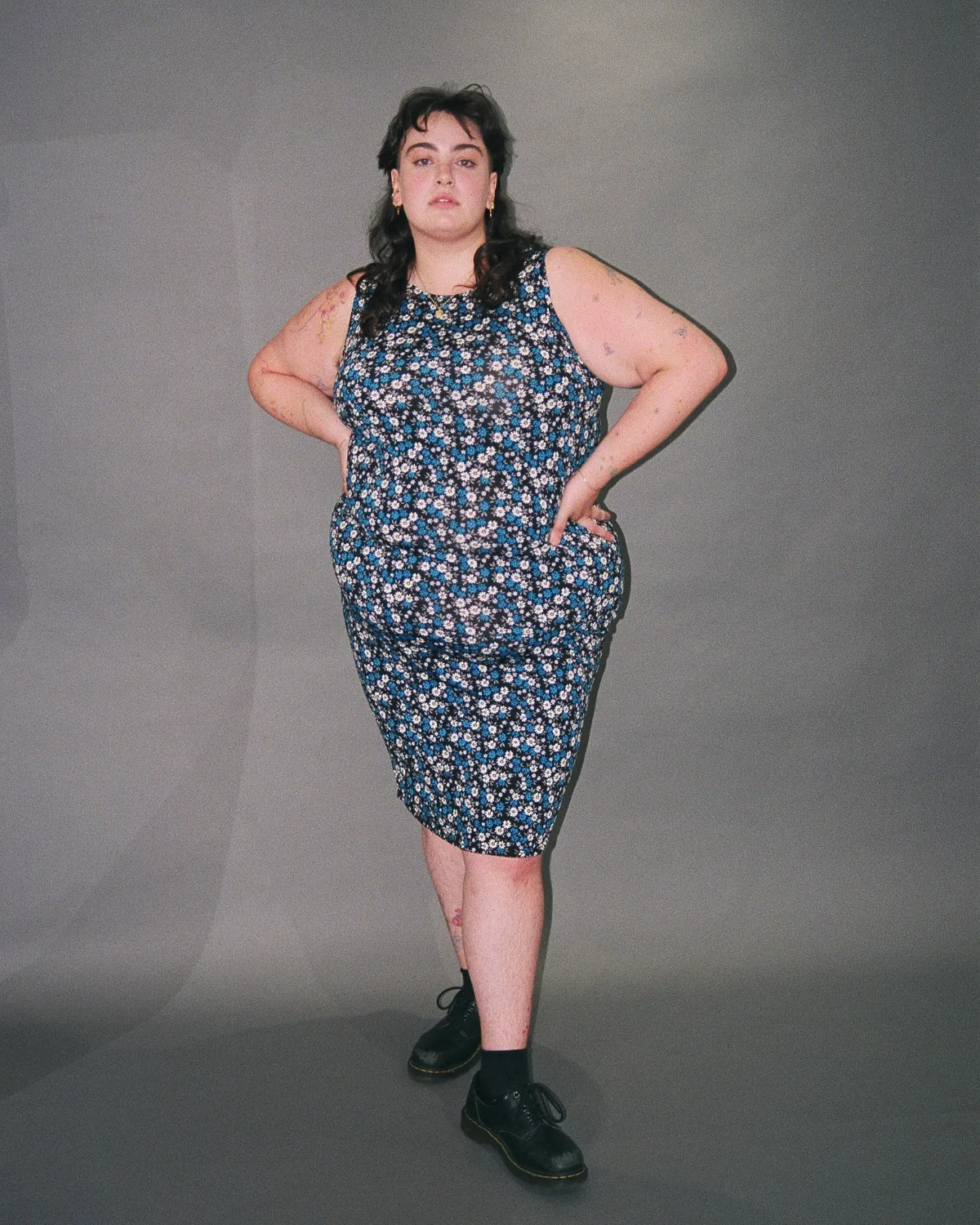 90's Blue Floral Print Dress Set