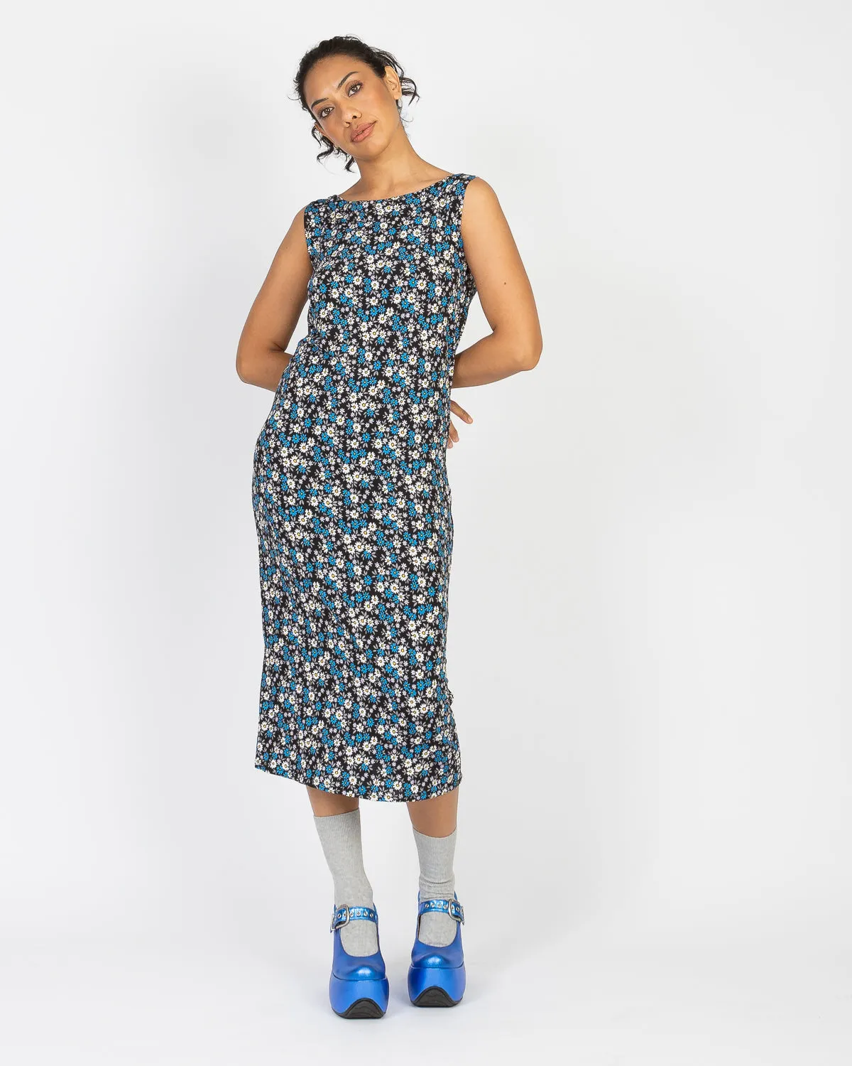 90's Blue Floral Print Dress Set