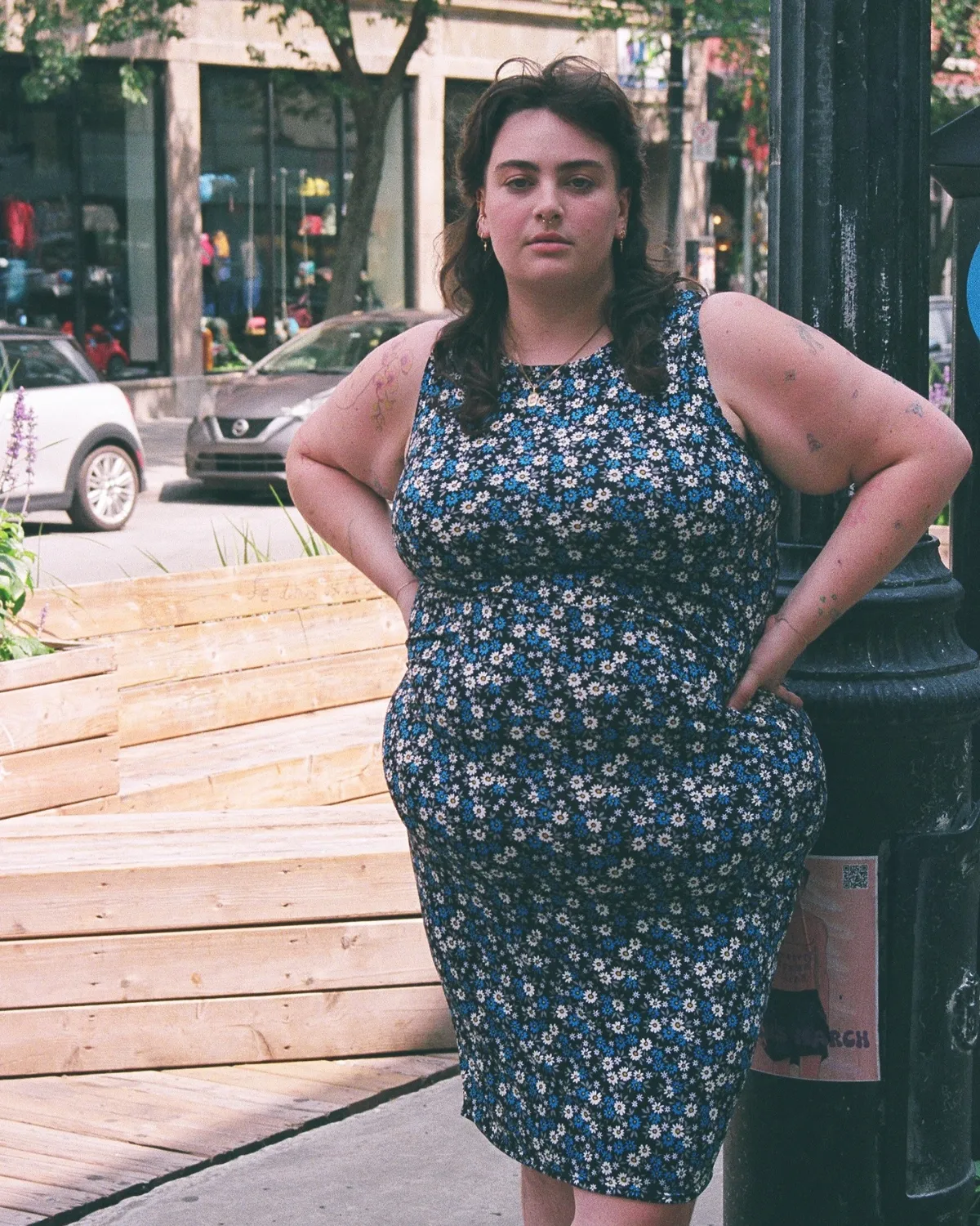 90's Blue Floral Print Dress Set