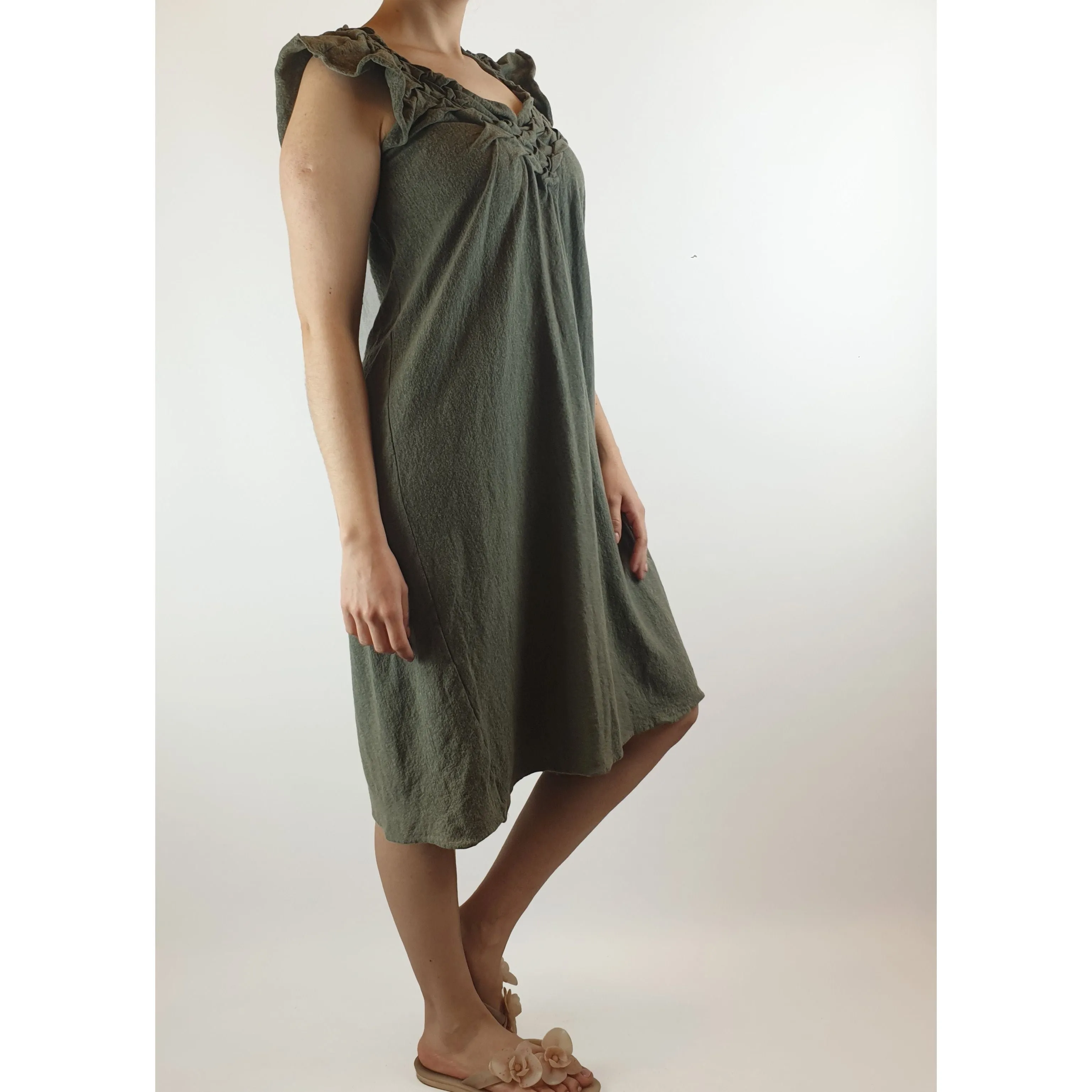 Akira Isogawa grey stretchy feel dress with unique and pretty bunching neckline size S/AU 10
