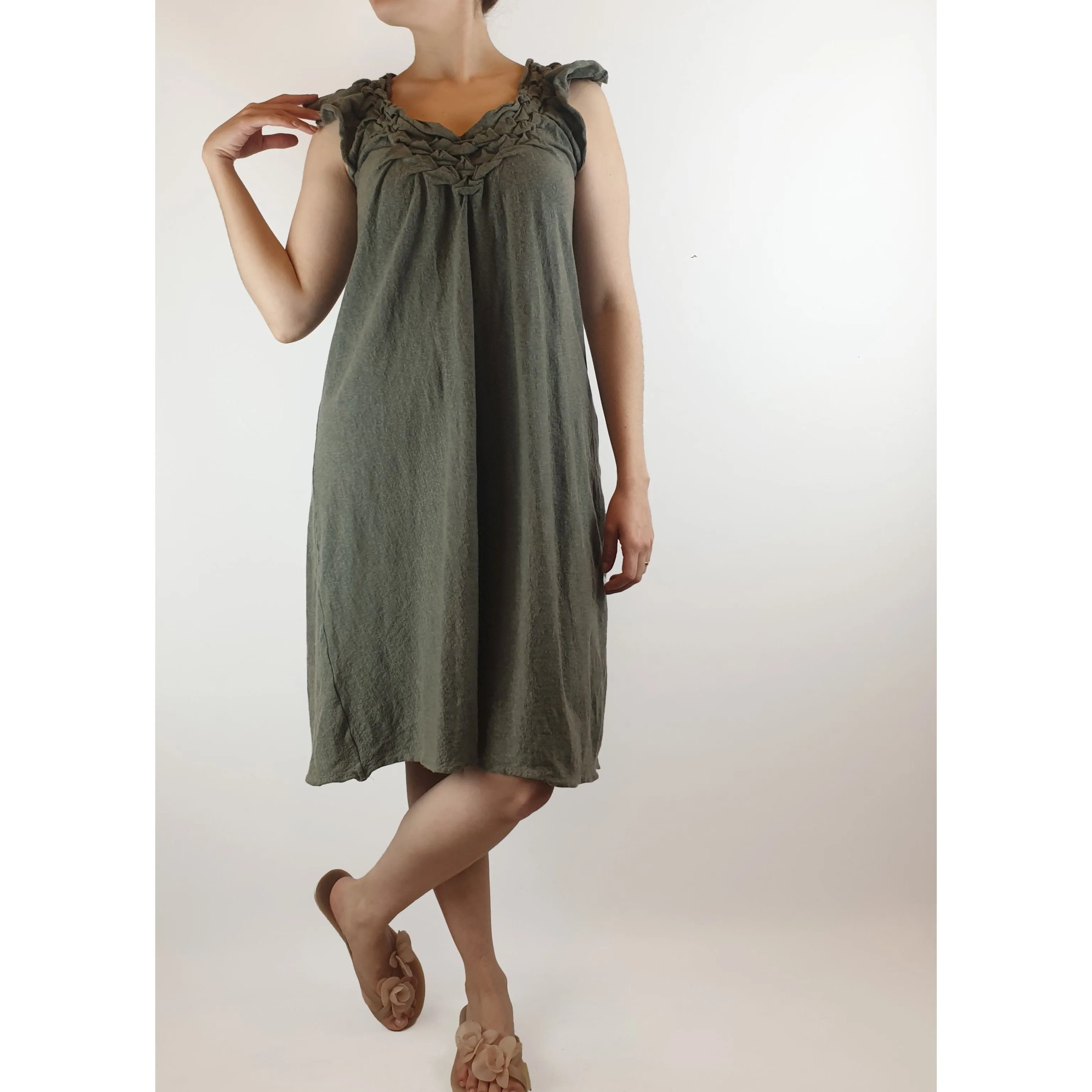 Akira Isogawa grey stretchy feel dress with unique and pretty bunching neckline size S/AU 10