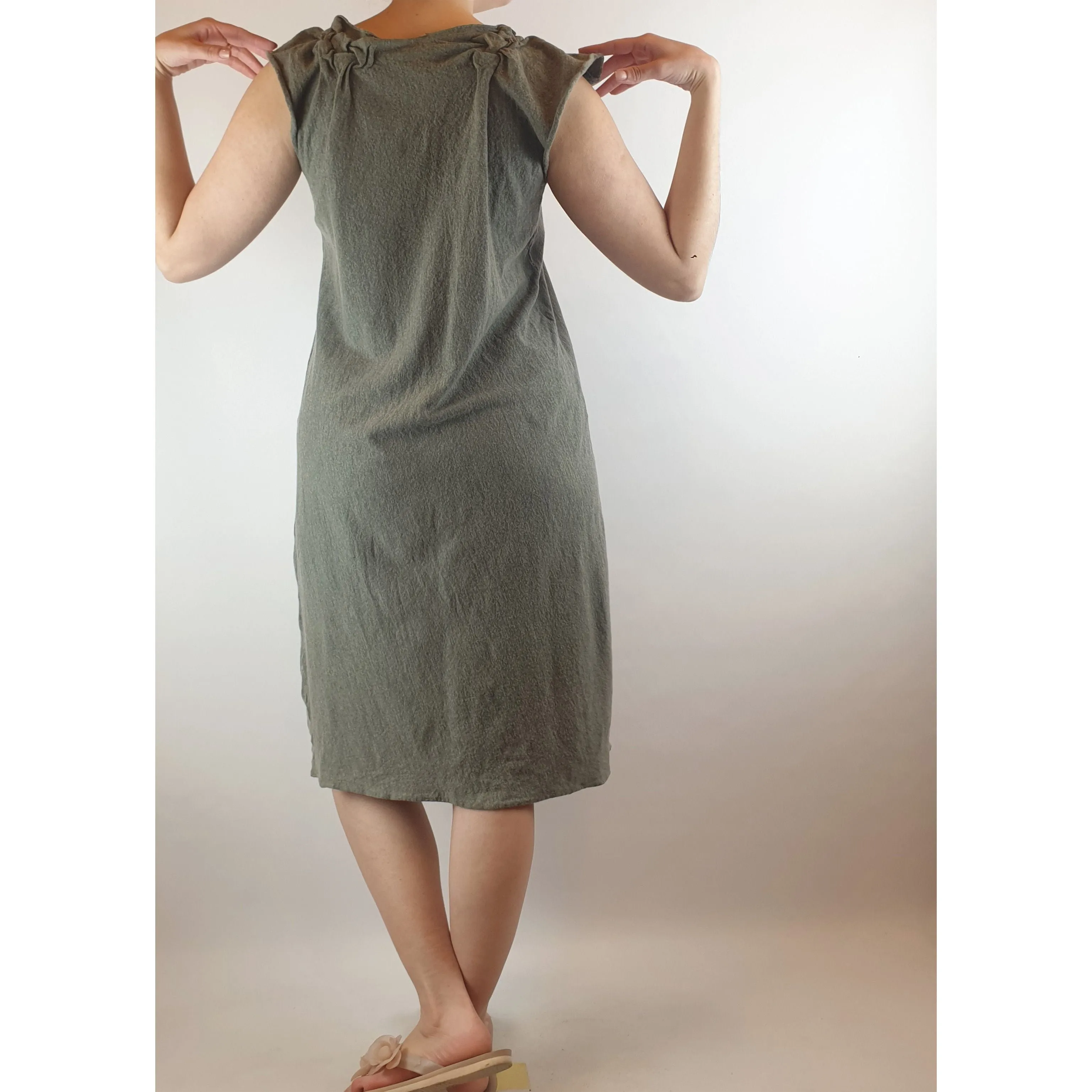 Akira Isogawa grey stretchy feel dress with unique and pretty bunching neckline size S/AU 10