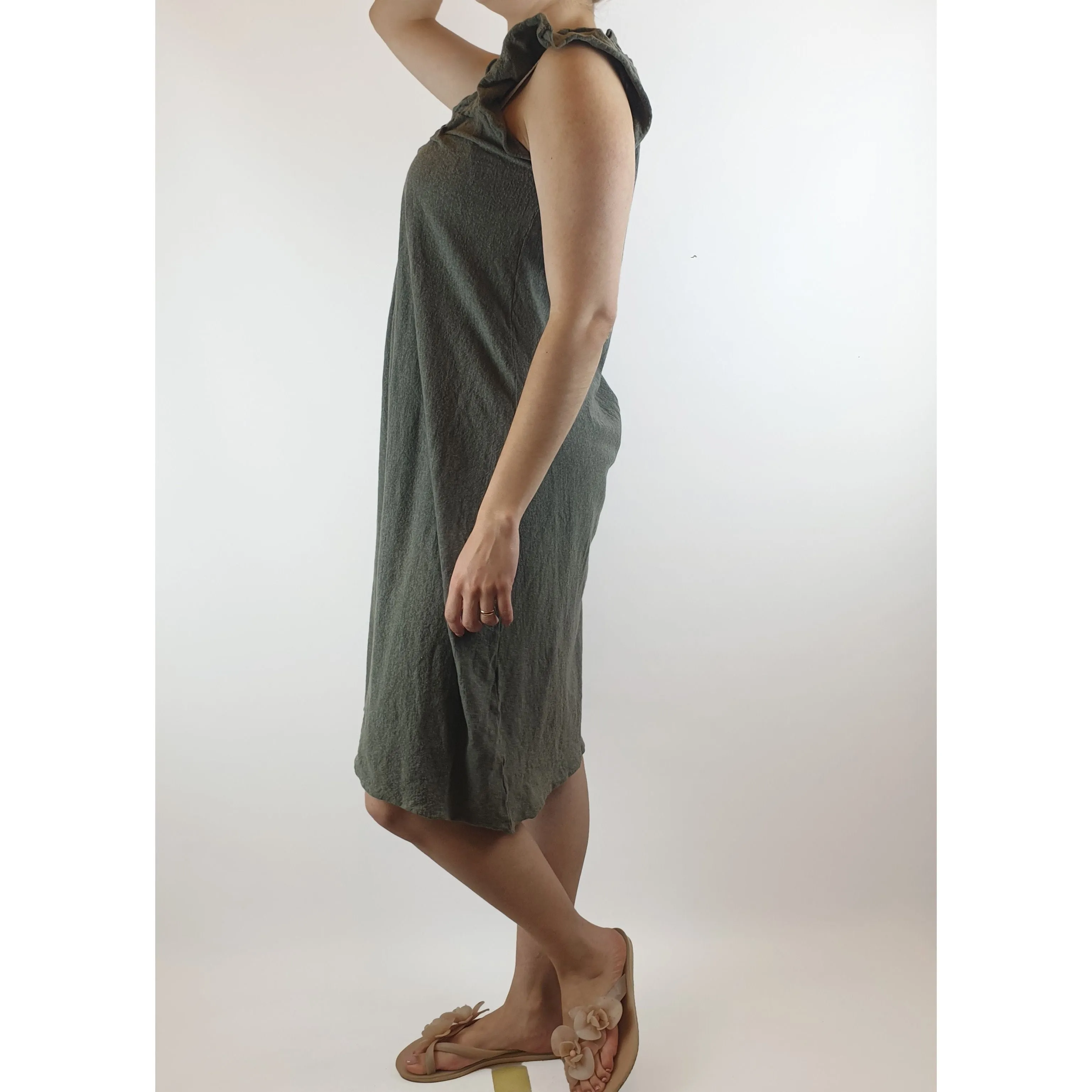 Akira Isogawa grey stretchy feel dress with unique and pretty bunching neckline size S/AU 10
