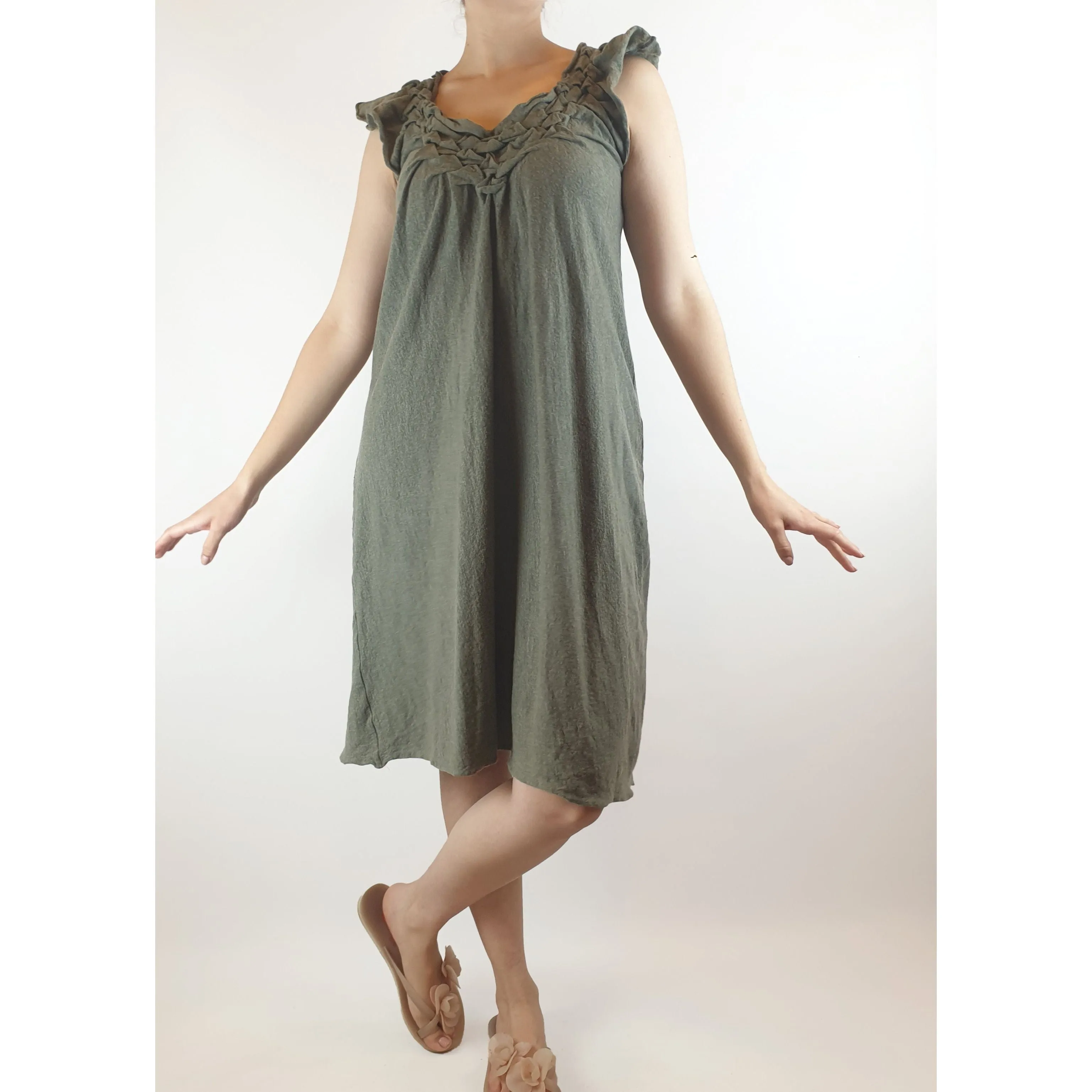 Akira Isogawa grey stretchy feel dress with unique and pretty bunching neckline size S/AU 10