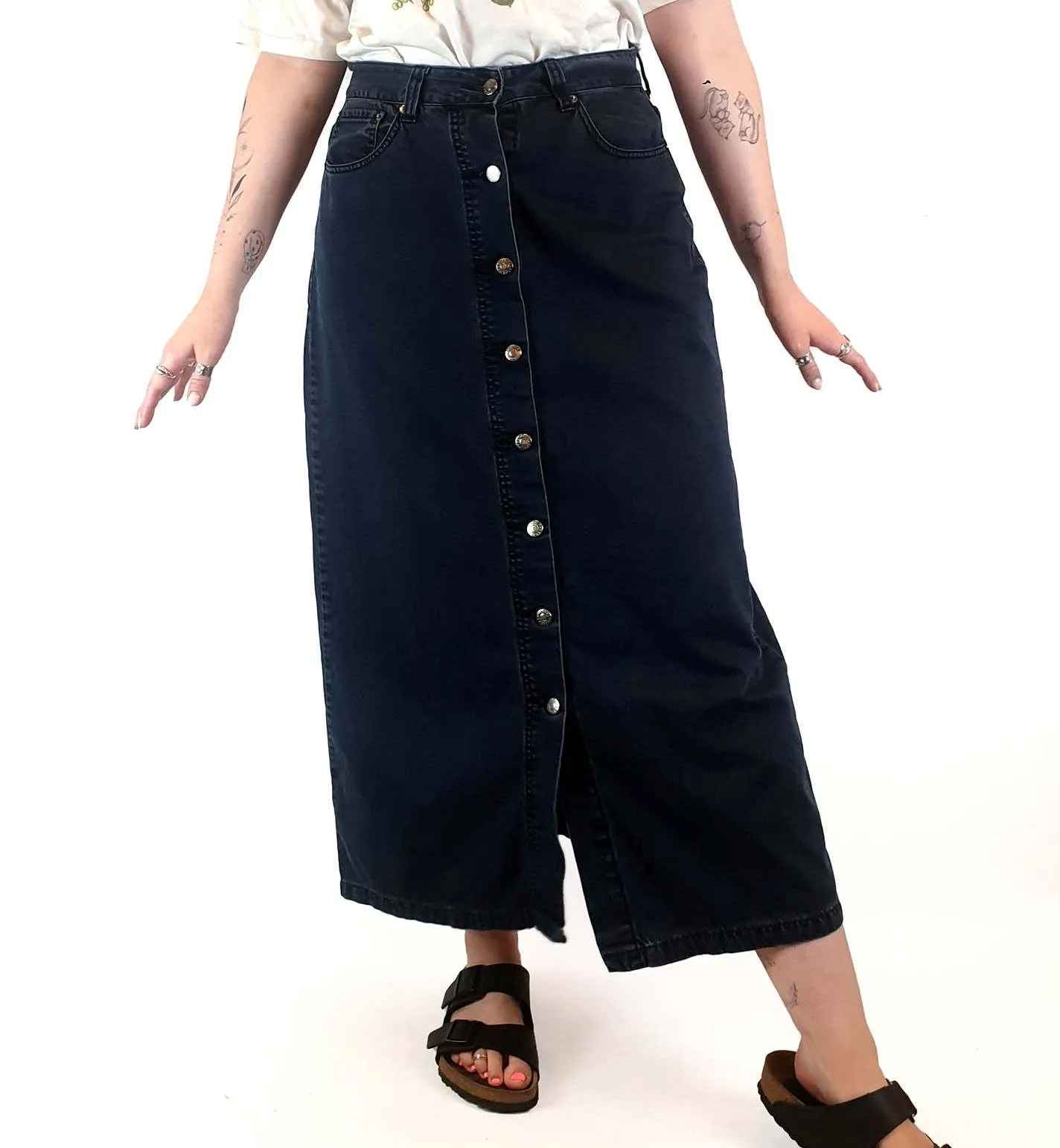 Alpha 60 black denim maxi skirt size M