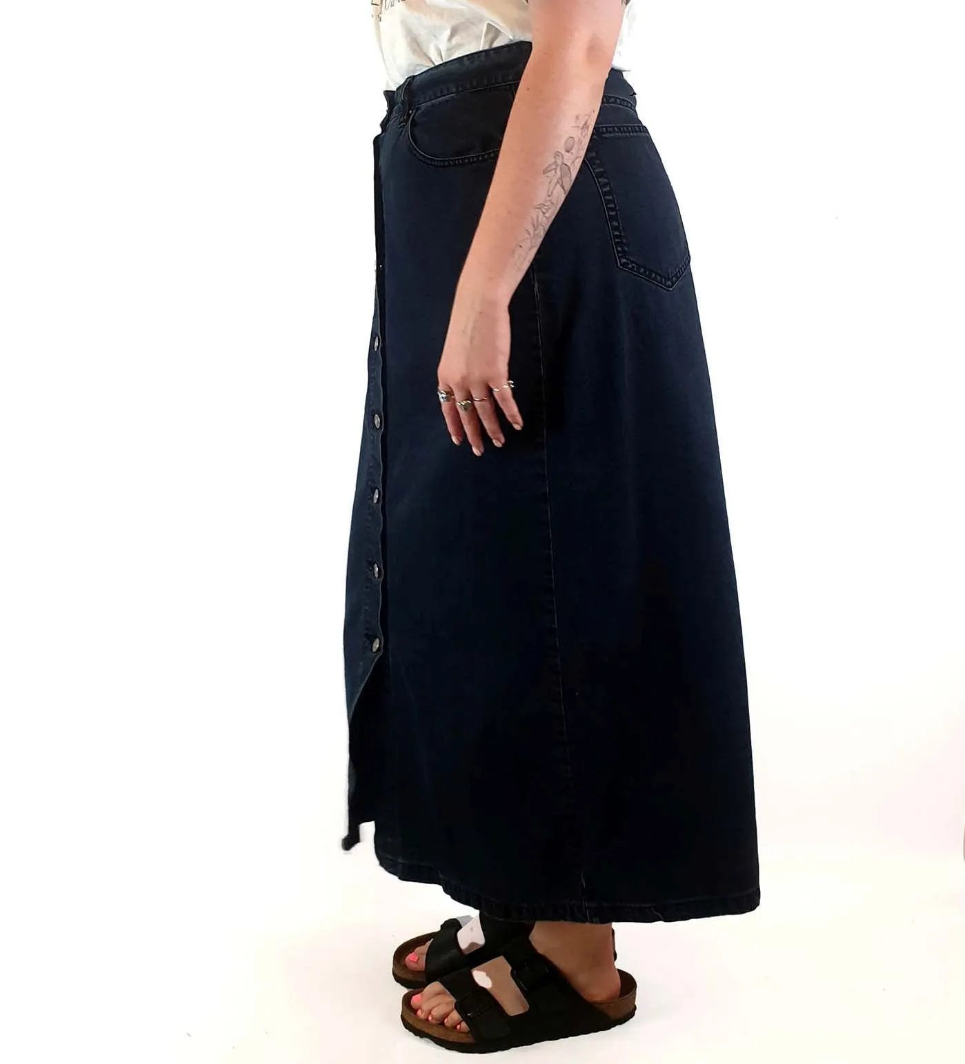 Alpha 60 black denim maxi skirt size M