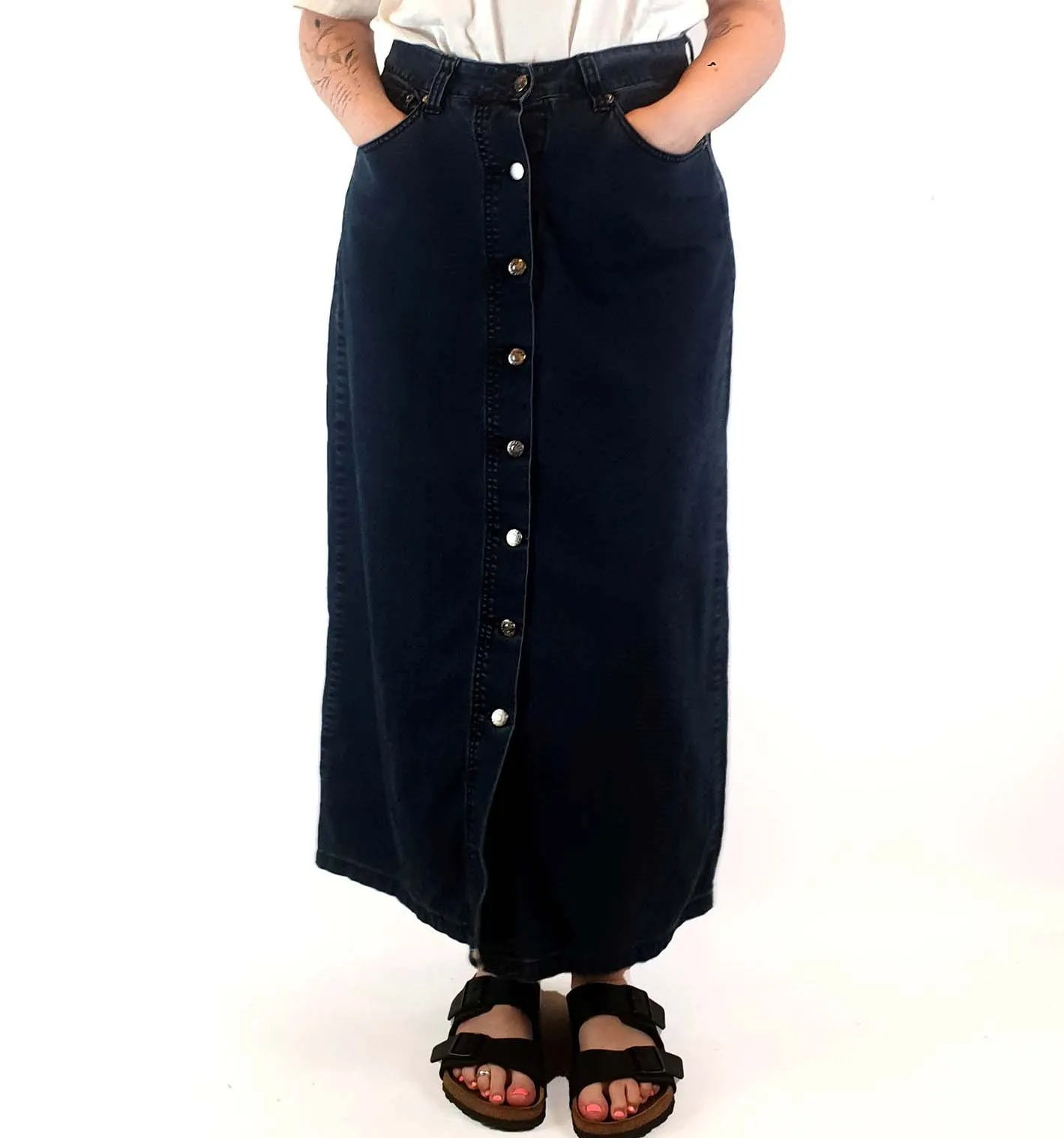 Alpha 60 black denim maxi skirt size M