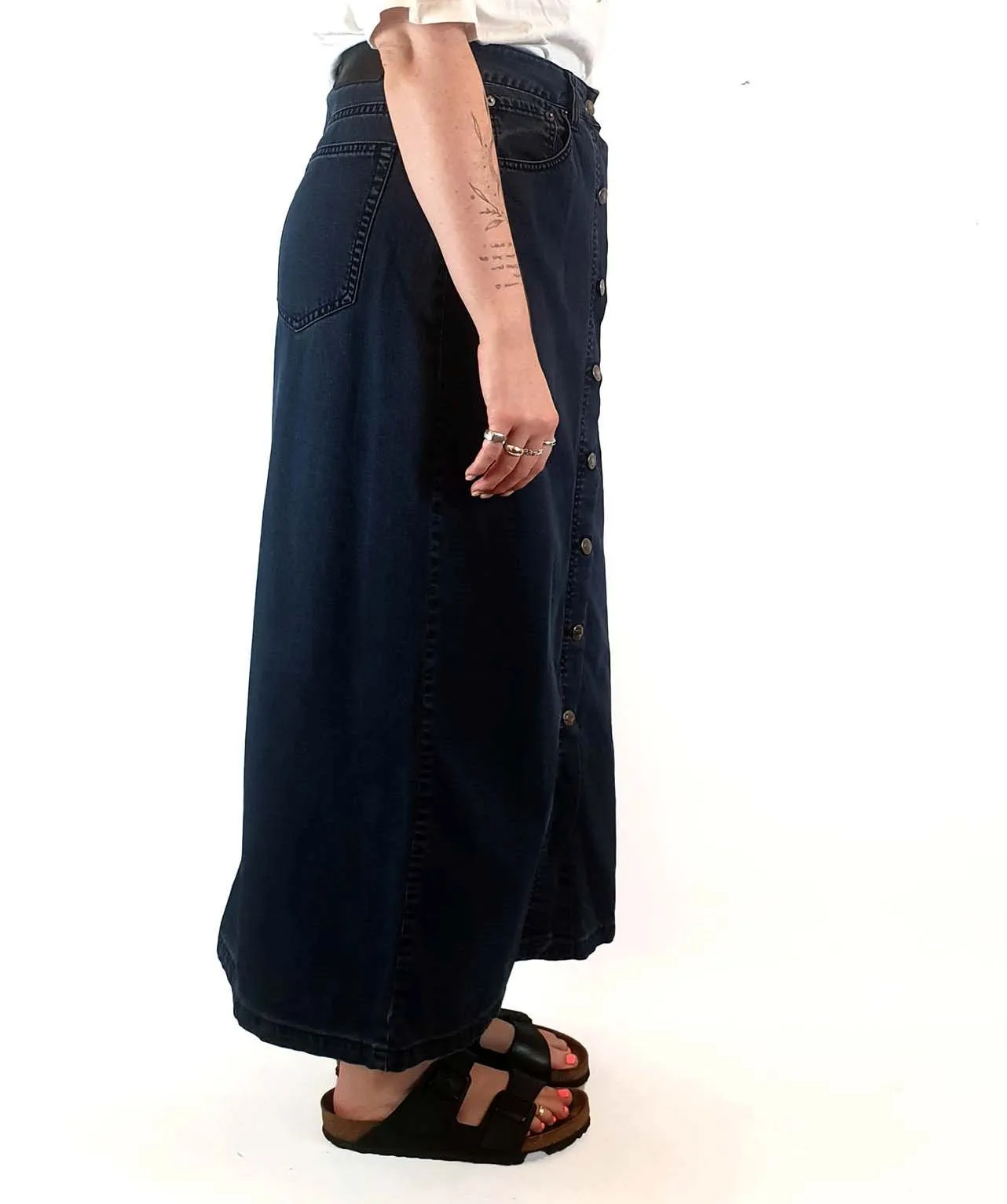 Alpha 60 black denim maxi skirt size M