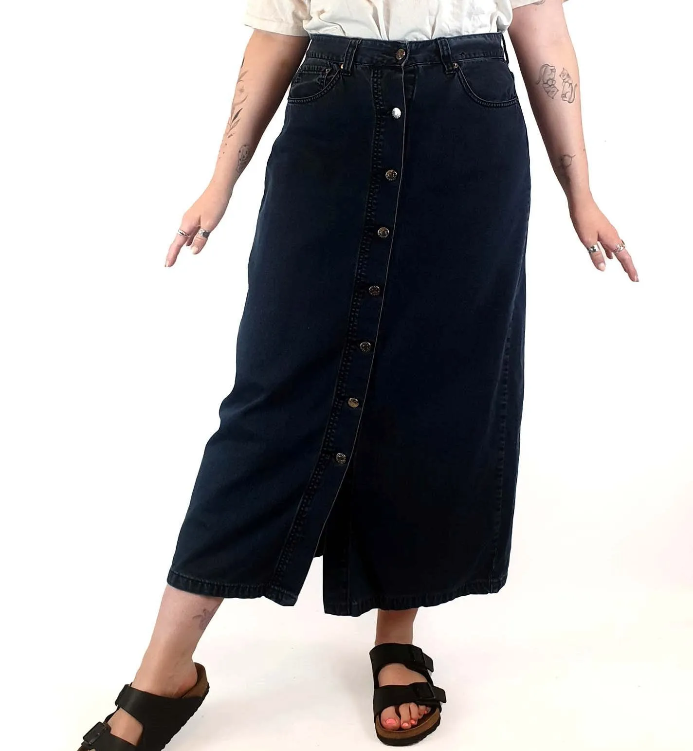 Alpha 60 black denim maxi skirt size M