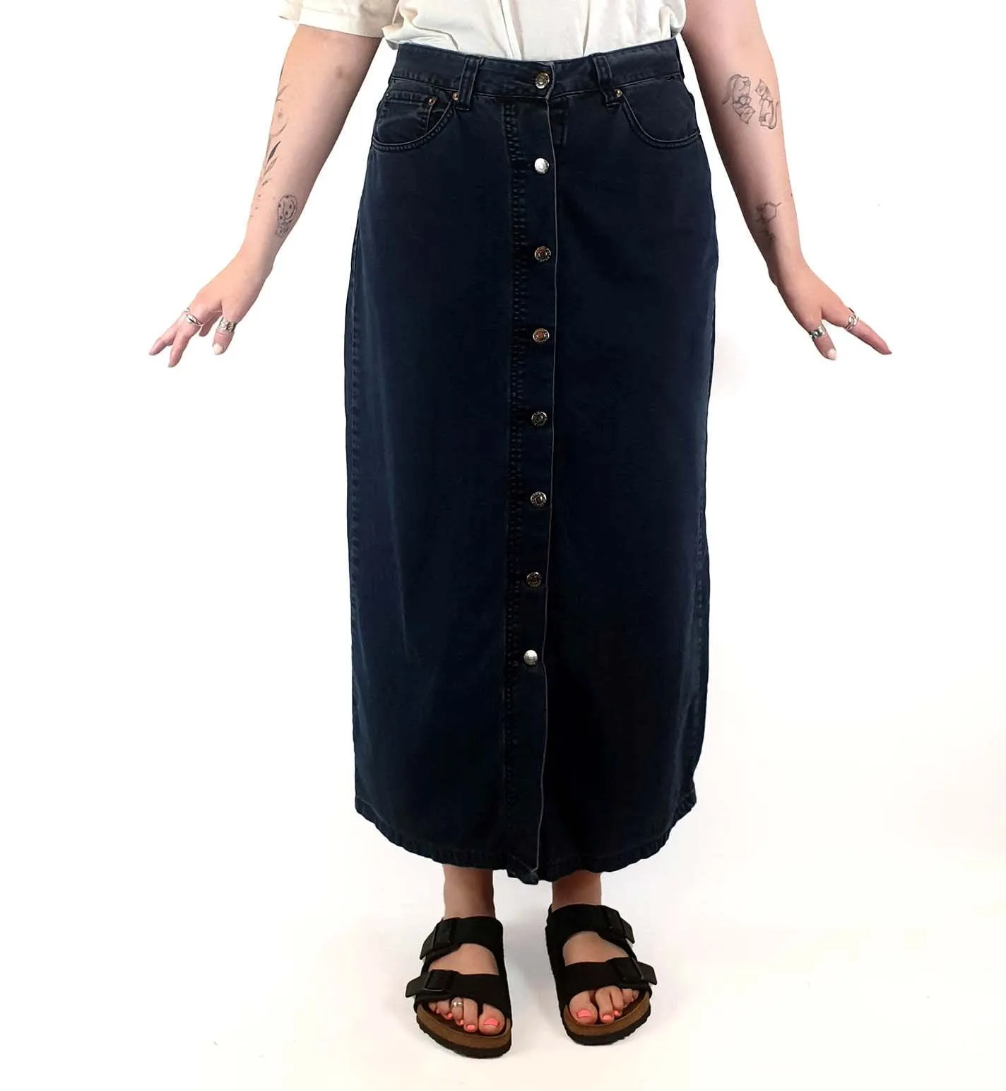 Alpha 60 black denim maxi skirt size M