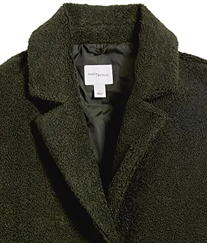 Amazon Essentials Women's Teddy Bear Fleece Oversized-Fit Lapel Jacket (Previously Daily Ritual), Olive, X-Small