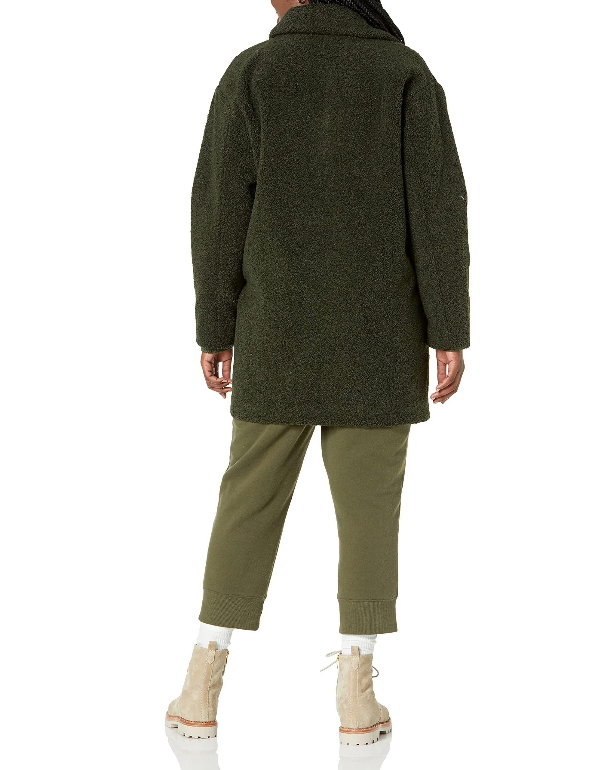 Amazon Essentials Women's Teddy Bear Fleece Oversized-Fit Lapel Jacket (Previously Daily Ritual), Olive, X-Small
