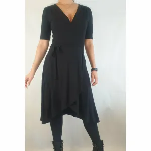 Asos second hand black wrap style half sleeve dress with waist tie size 12