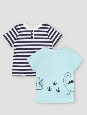 Baby Boys  2 Pack Stripe Dino Tees   - Navy