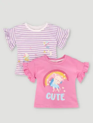 Baby Girls 2 Pack Floral Tees - Blue