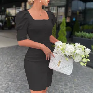 Black Button Down Fitted Dress