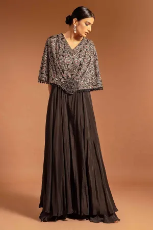 Black Embroidered Flap Jumpsuit