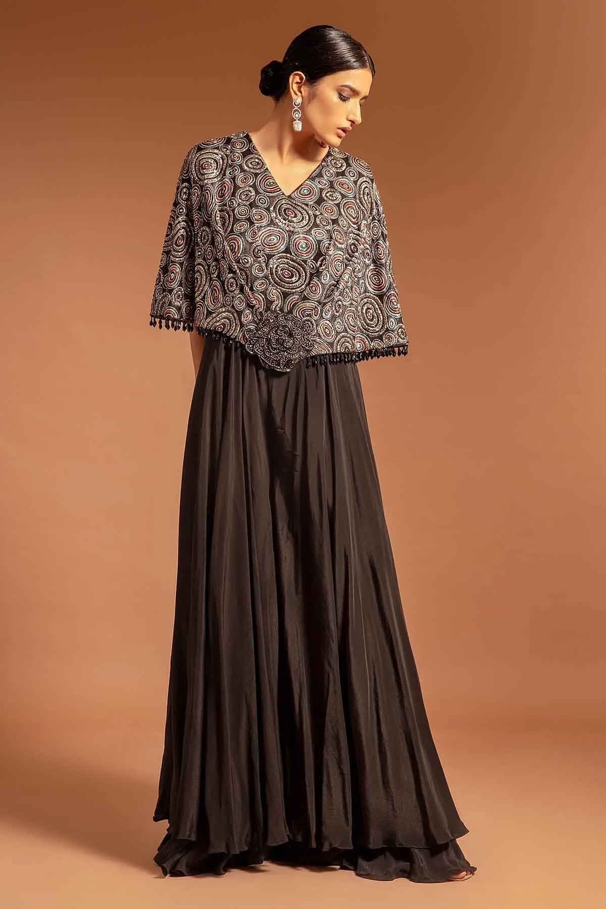 Black Embroidered Flap Jumpsuit
