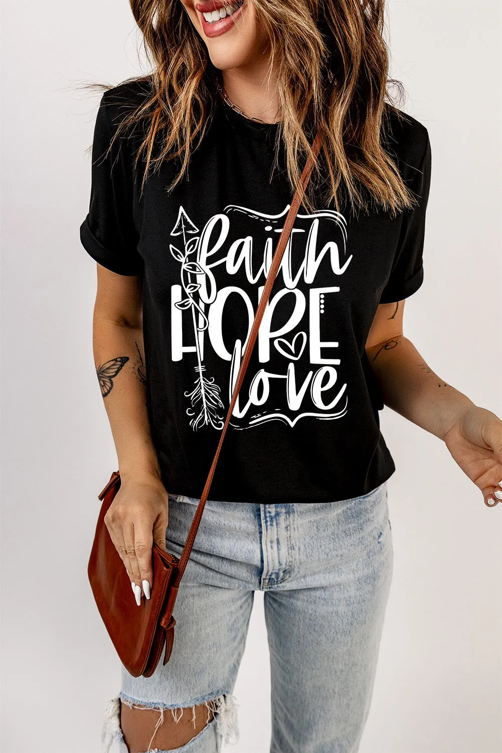 Black Faith Hope Love Graphic T Shirt