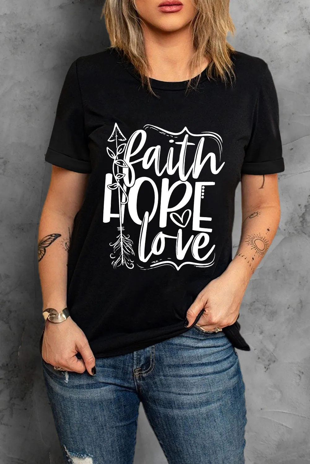 Black Faith Hope Love Graphic T Shirt