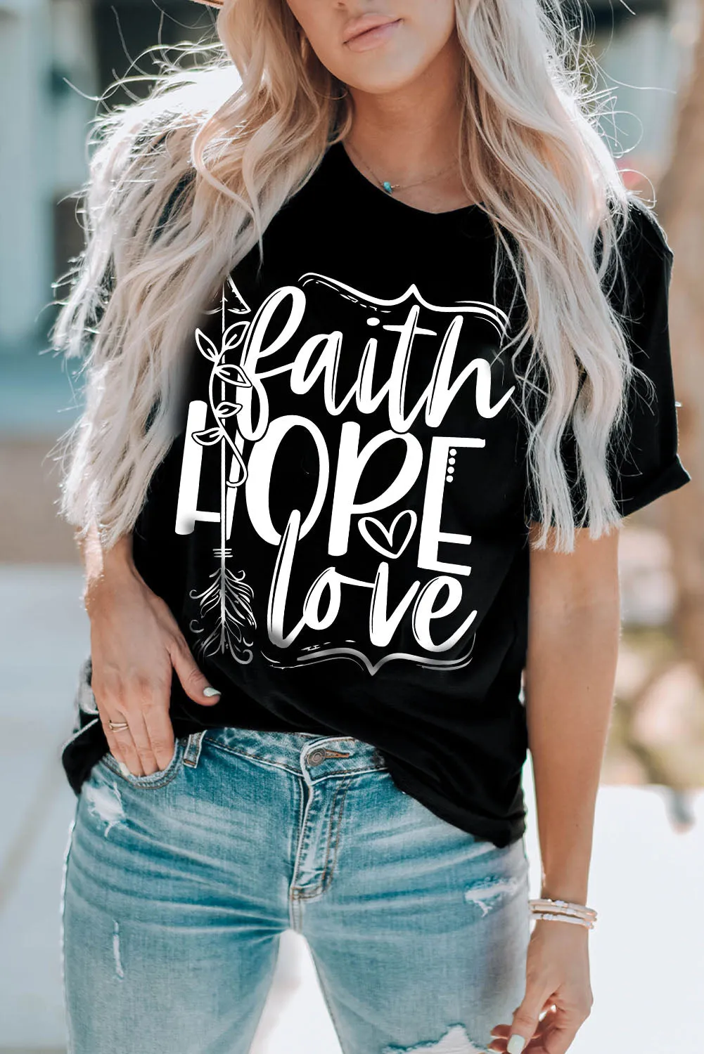 Black Faith Hope Love Graphic T Shirt