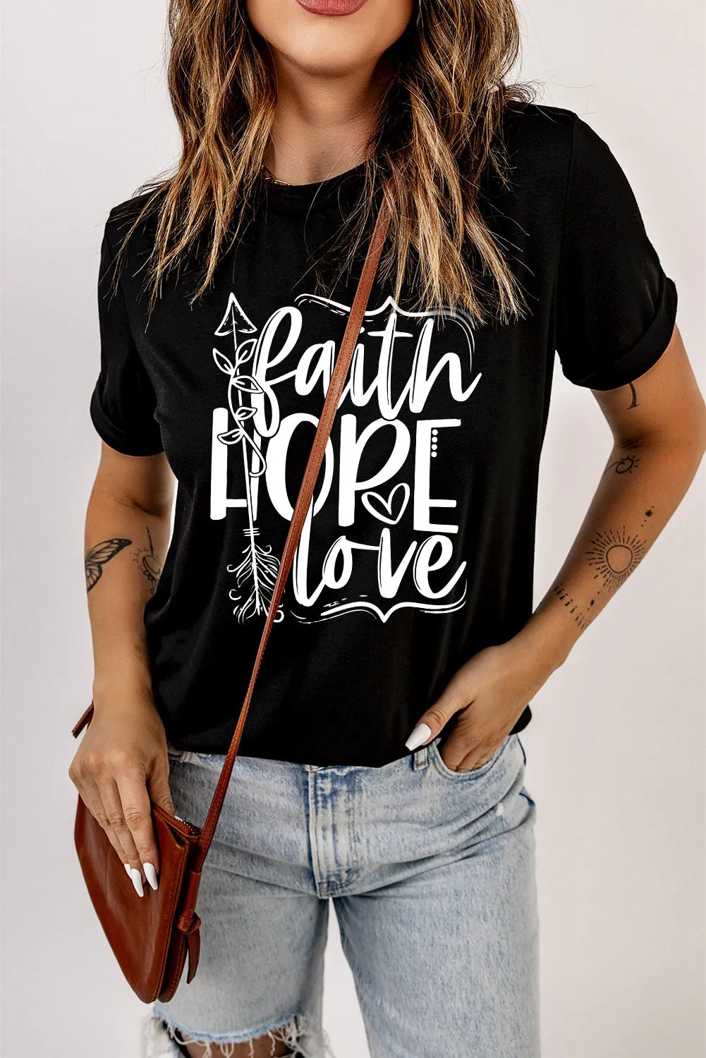 Black Faith Hope Love Graphic T Shirt