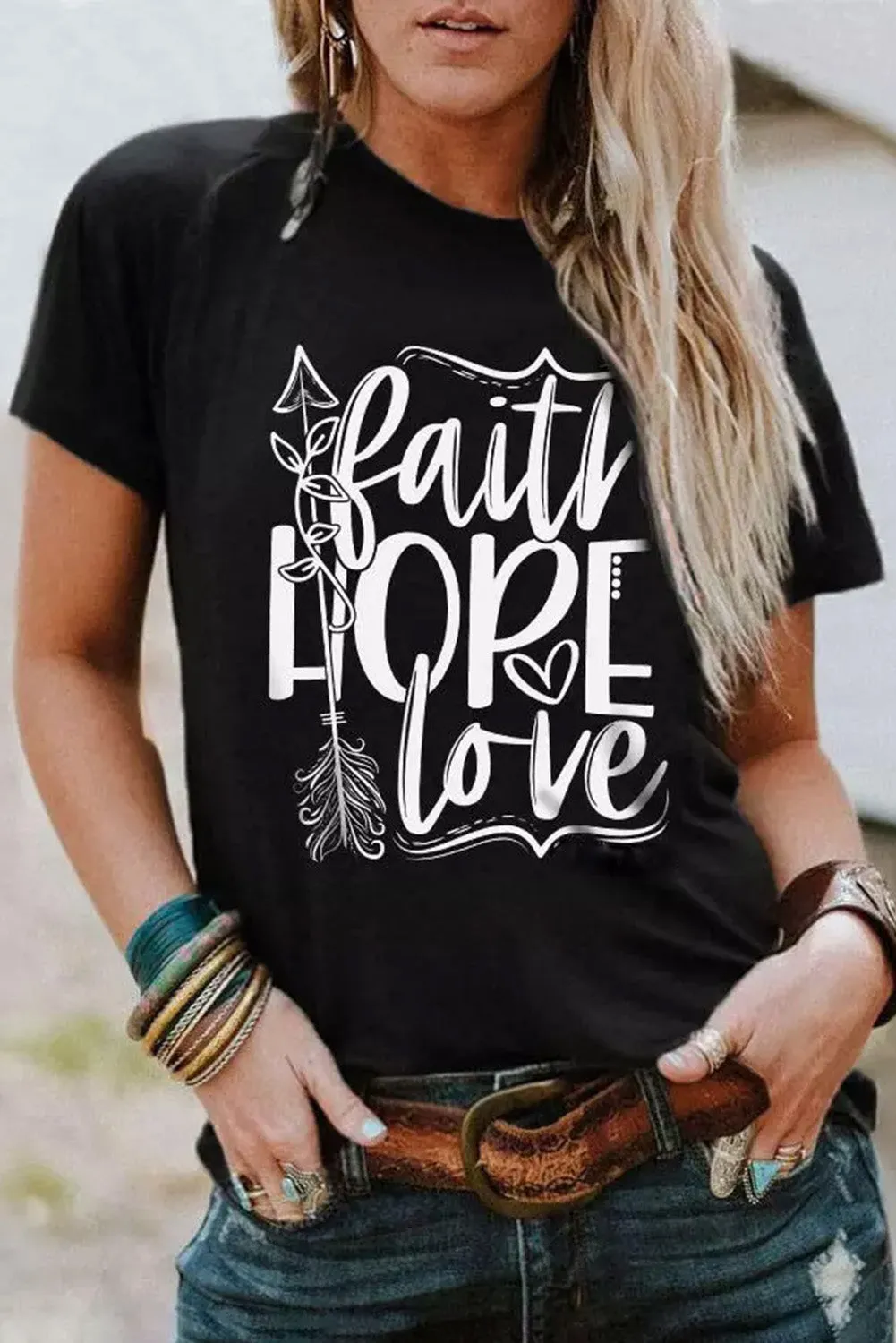 Black Faith Hope Love Graphic T Shirt