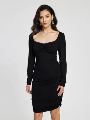 Black Fitted Mini Dress With Side Ruching