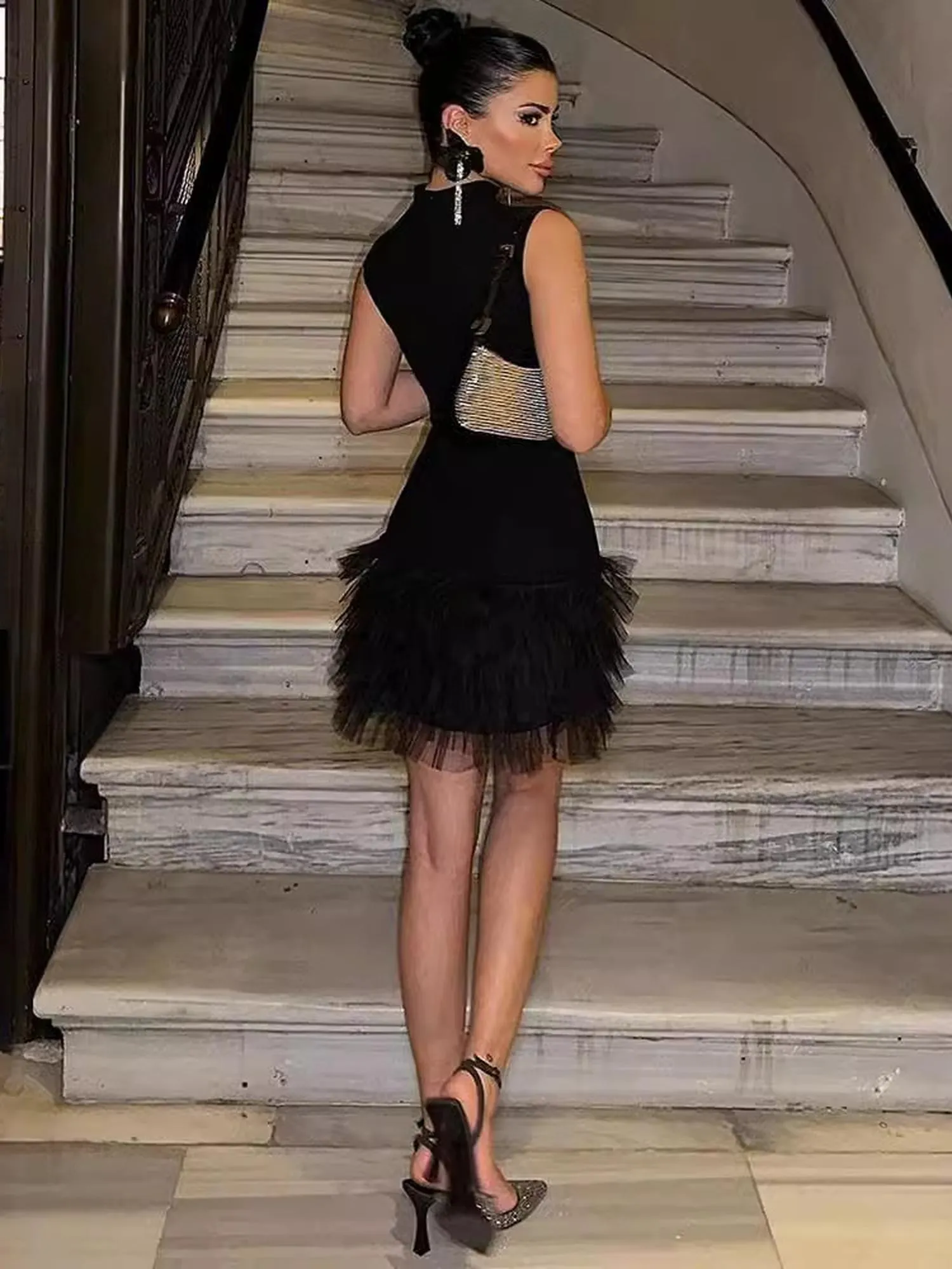 Black Layered Tulle Dress