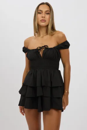 Black Playsuit Layered Shorts