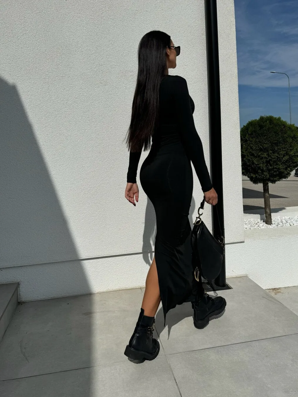 Black Square Neck Fitted Maxi Dress