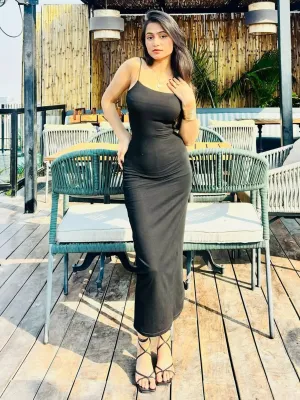 Black-Strappy Fitted Maxi Dress