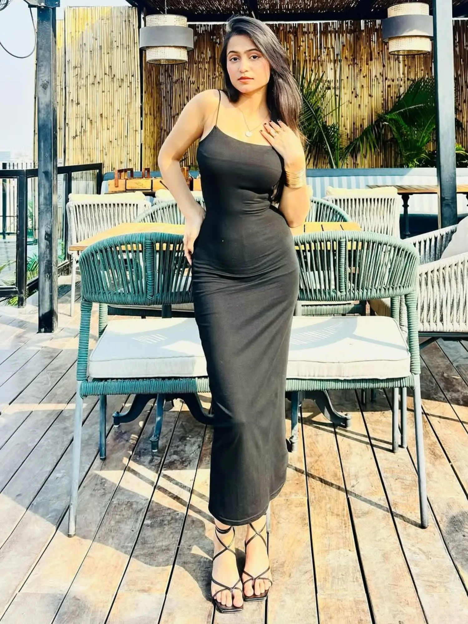 Black-Strappy Fitted Maxi Dress