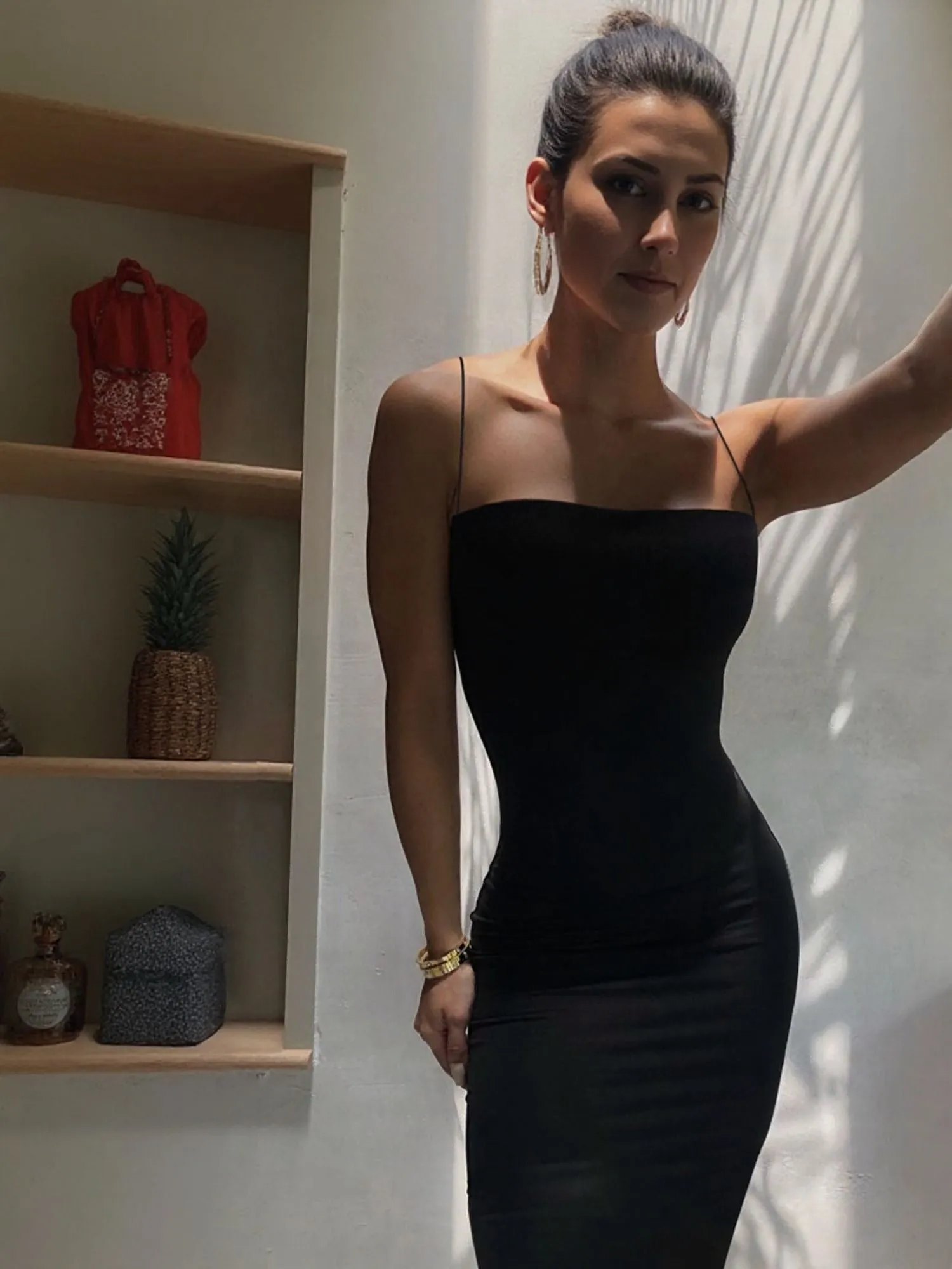 Black-Strappy Fitted Maxi Dress
