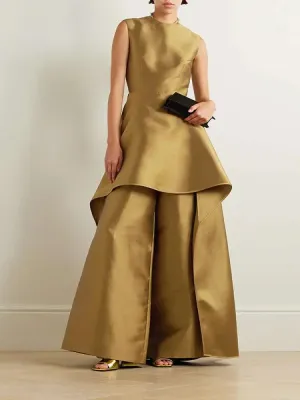 Bonboho 2024 Fashion Solid Color Jumpsuit Round Neck Sleeveless High Waisted Wide Leg Pants One-piece Suit Elegant Evening Dress
