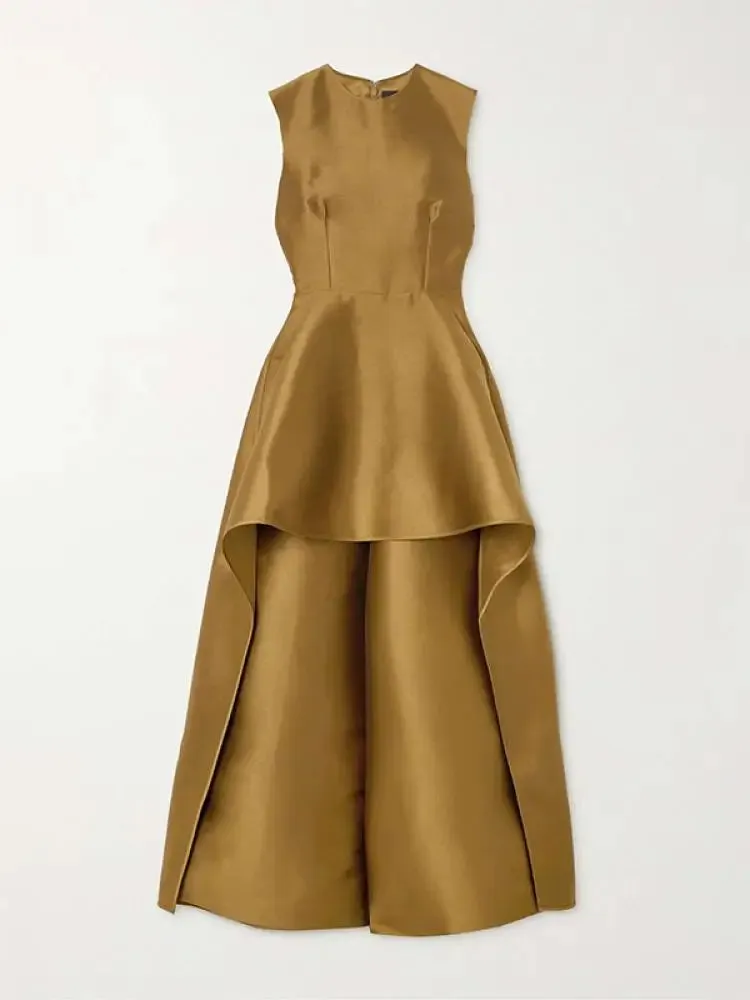 Bonboho 2024 Fashion Solid Color Jumpsuit Round Neck Sleeveless High Waisted Wide Leg Pants One-piece Suit Elegant Evening Dress