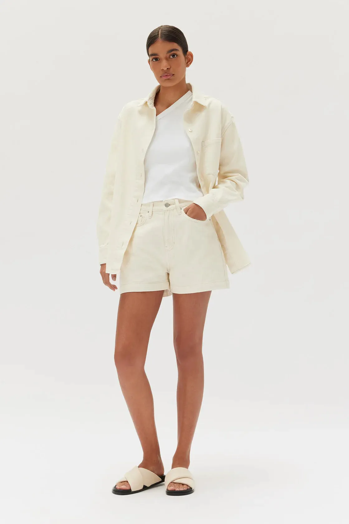 Boxy Denim Short Ecru