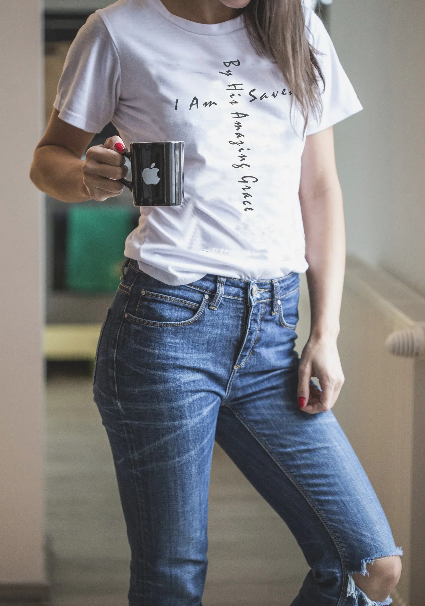 By His Grace I Am Saved Ladies Tee