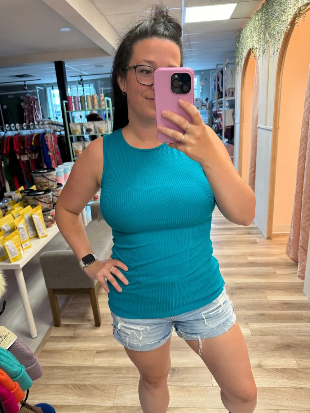 Camisole Marion, col haut - Rib turquoise foncé