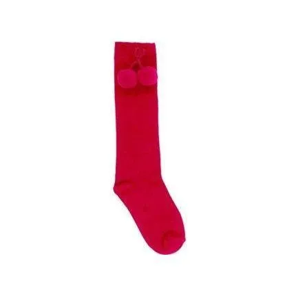 Carlomagno Pom Pom Knee Socks Red