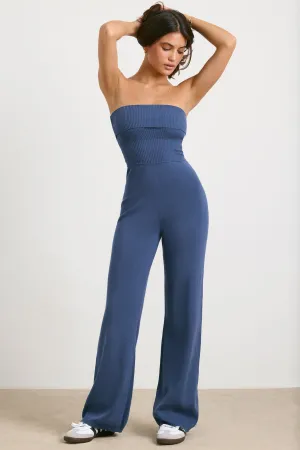 Chunky Knit Kick Flare Unitard in Washed Navy