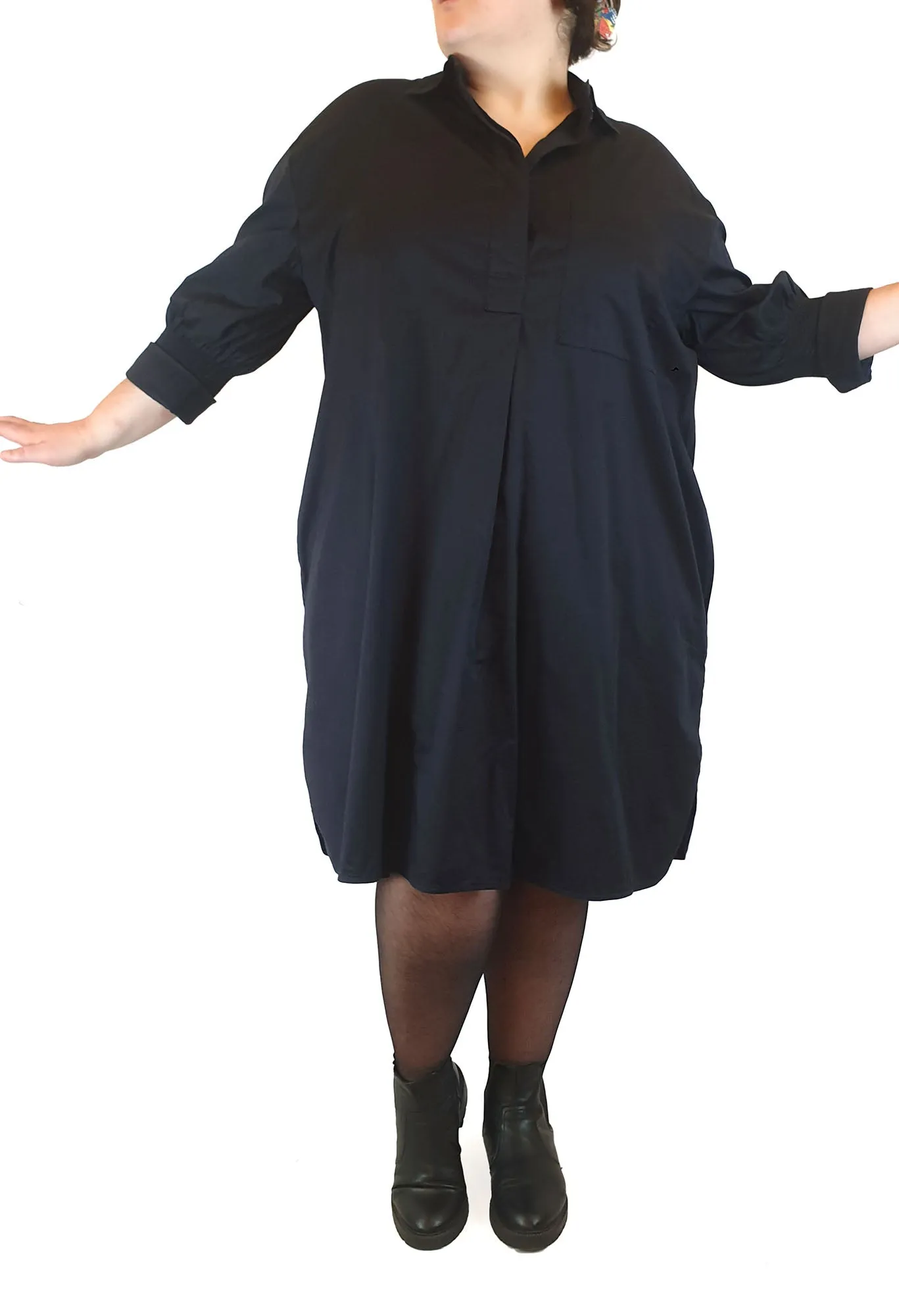 Cos navy cotton half sleeve dress size 44, best fits size 20-22