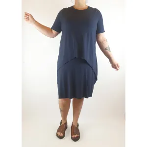 Cos pre-owned navy tee shirt dress with front layered detail size L (best fits size 14)