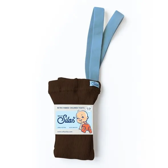 Cotton Footed Tights - Brown/Light Blue