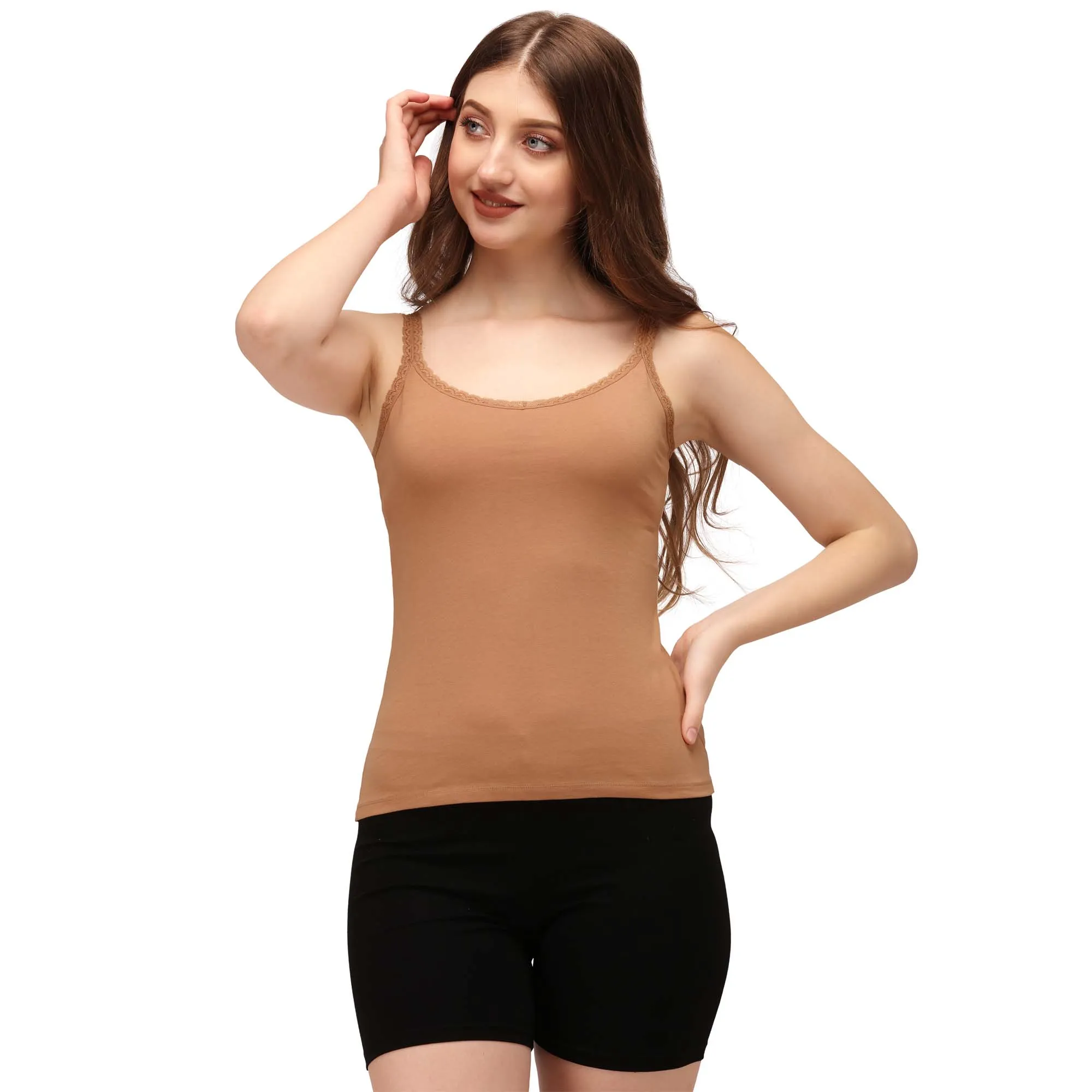 Cotton Spandex Camisole with Lace Detailing