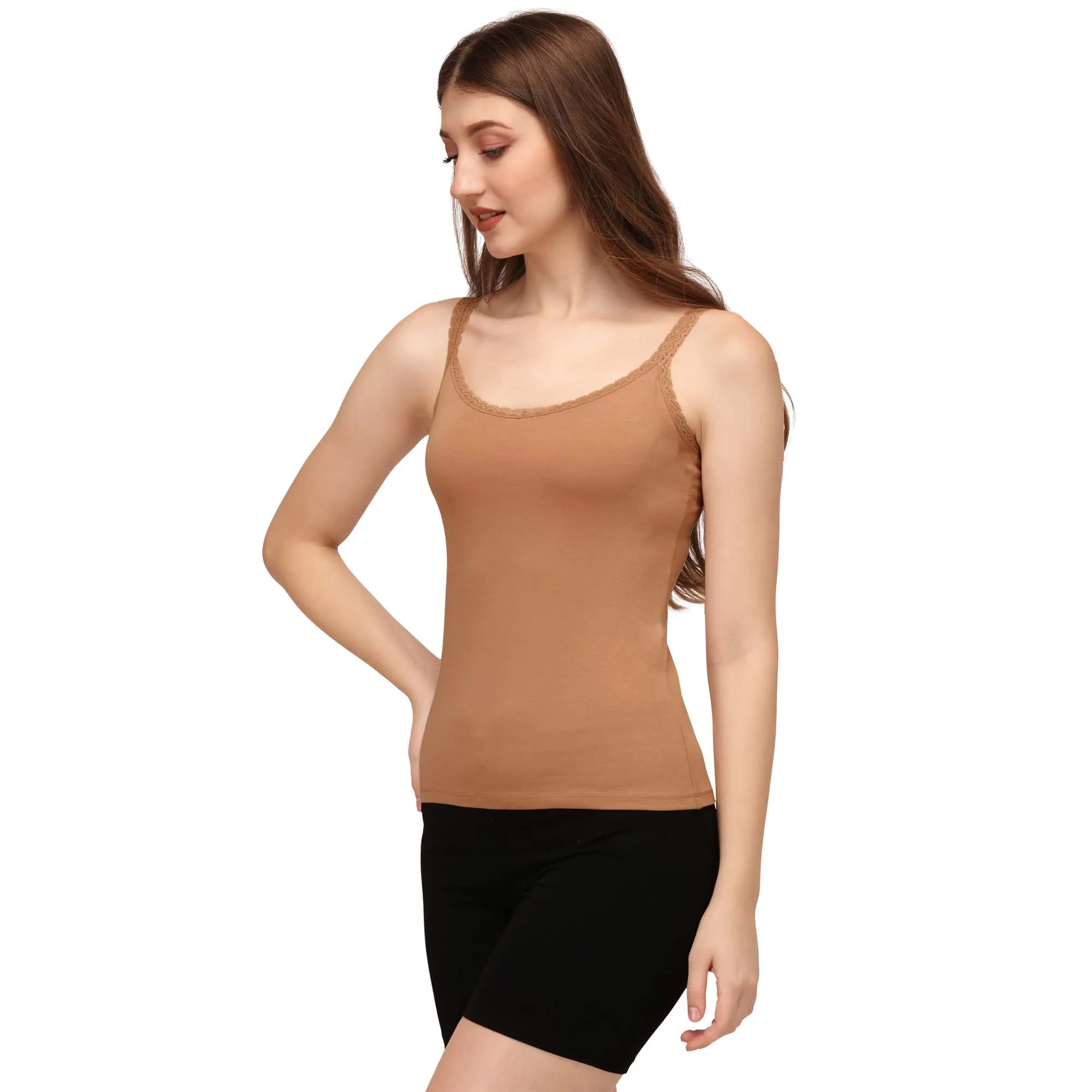 Cotton Spandex Camisole with Lace Detailing