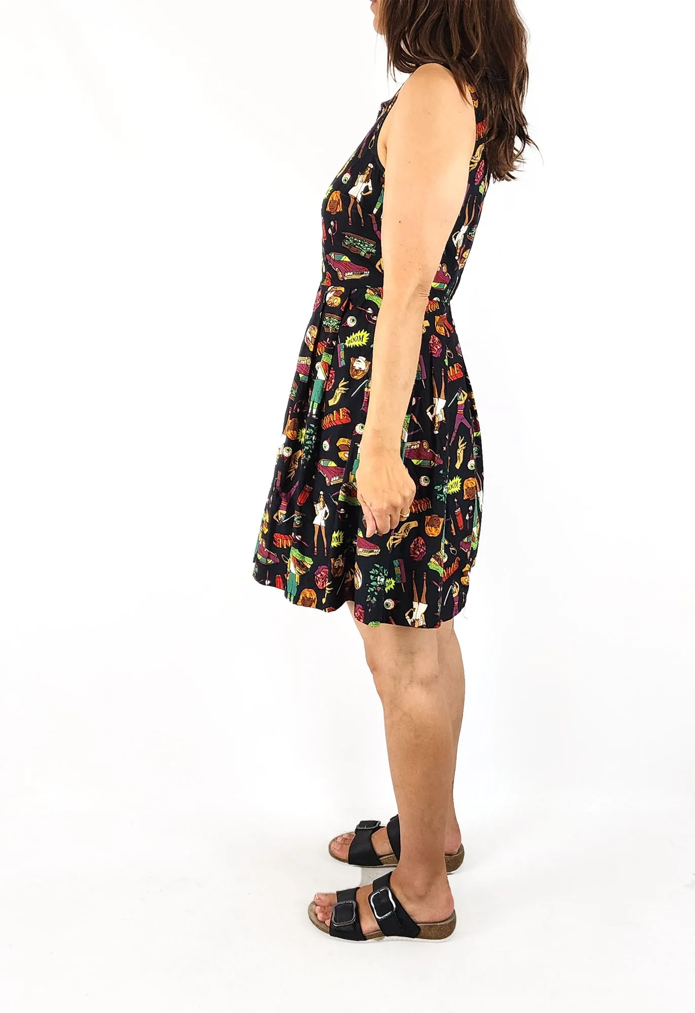 Dangerfield black quirky print dress size 8