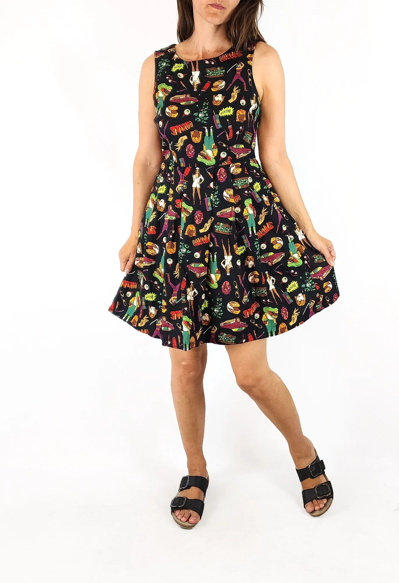 Dangerfield black quirky print dress size 8